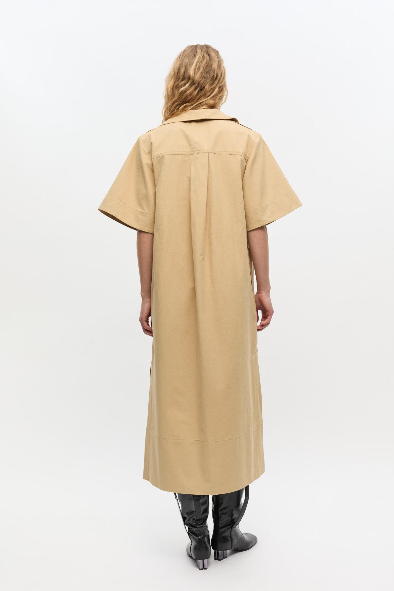 Beige Stretch Cotton Dress Product Image