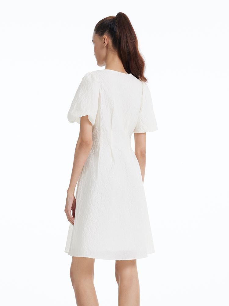 Fitted Waist And V-Neck Jacquard Midi Dress Product Image