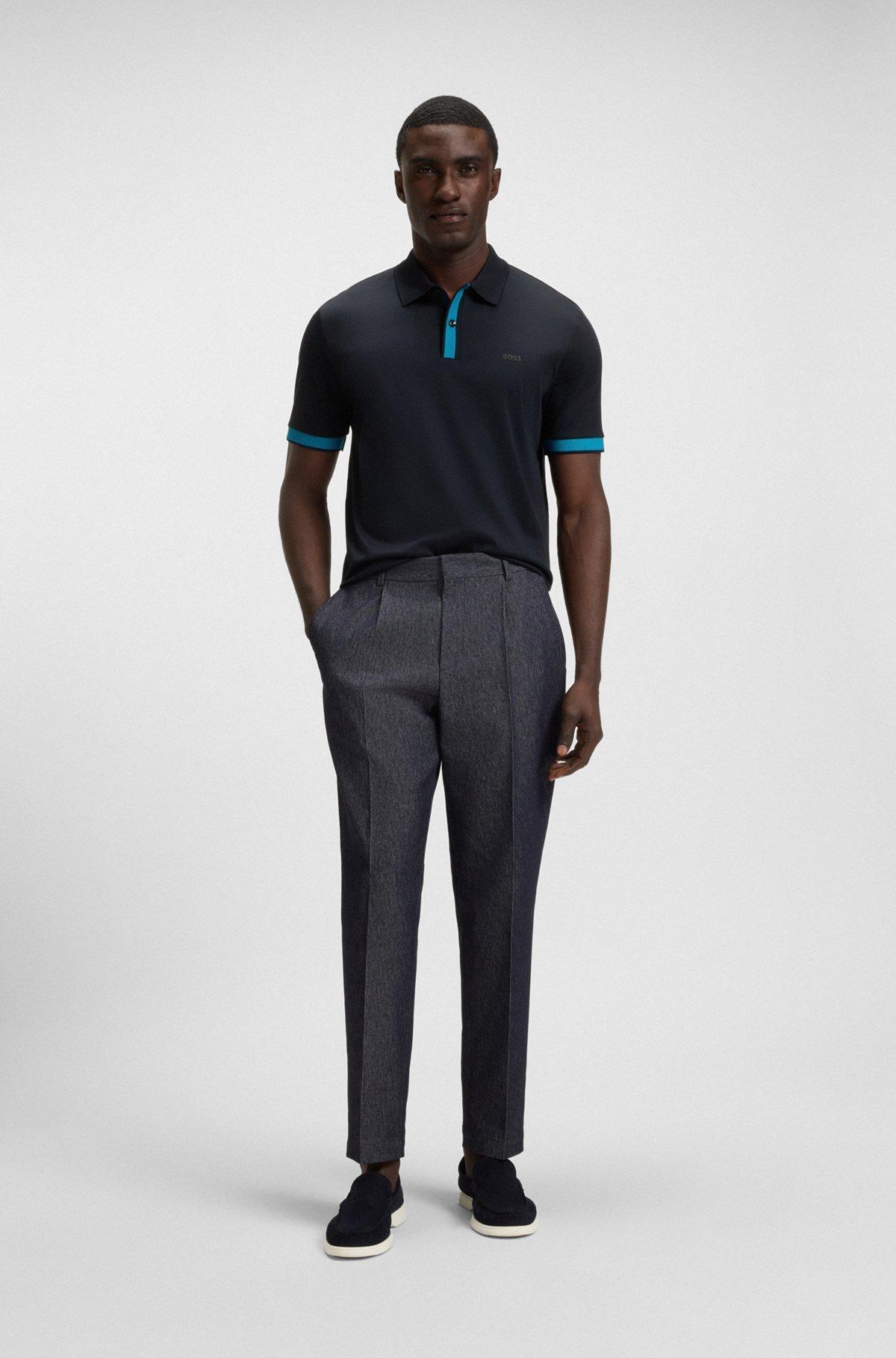BOSS - Slim-fit polo shirt in mercerized stretch-cotton piqué - Dark Blue Product Image