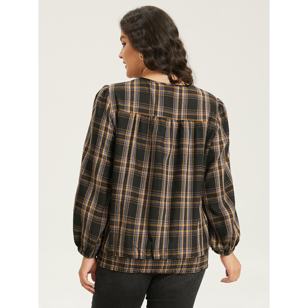 Plus Size Plaid Button Through Elastic Hem Shacket Women Black Elastic cuffs Pocket Dailywear Jackets BloomChic 10/M Product Image
