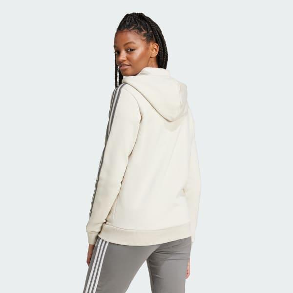 adidas Essentials 3-Stripes Full-Zip Fleece Hoodie Linen Green S Womens Product Image