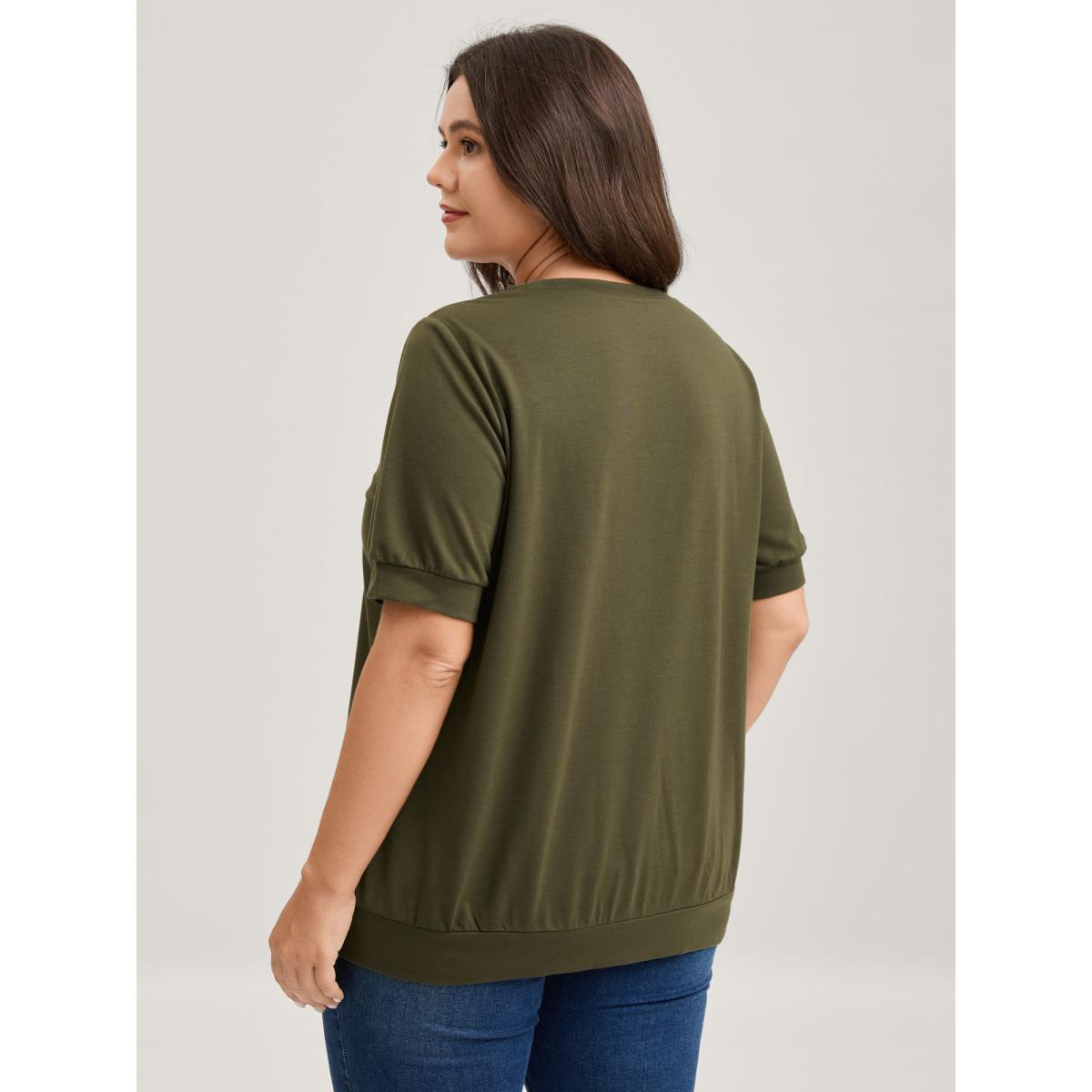 Plus Size Solid Crew Neck Relaxed Sweatshirt Women ArmyGreen Non Round Neck Everyday-Casual Sweatshirts BloomChic 18-20/2X Product Image