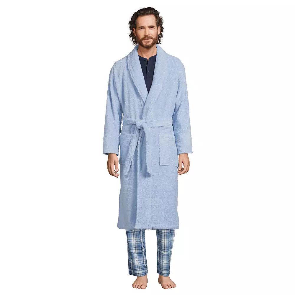Men's Lands' End Calf-Length Turkish Terry Robe, Size: Medium, Soft Blue Haze Product Image