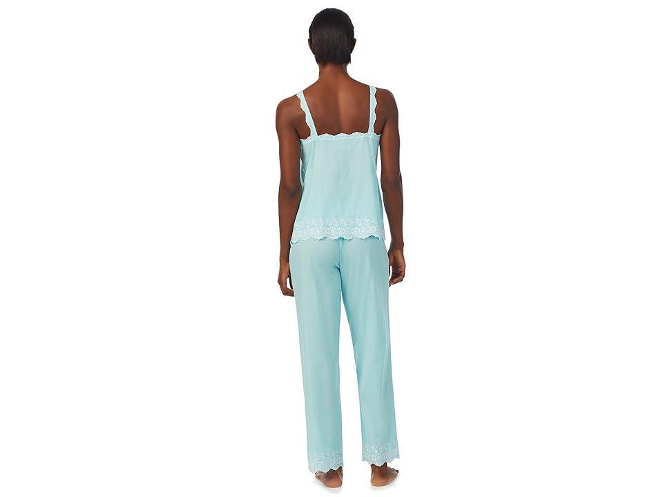 Lauren Ralph Lauren Eyelet Trimmed Ankle Pants PJ Set (Turquoise Gingham) Women's Pajama Sets Product Image