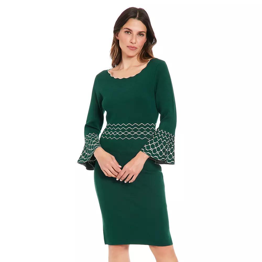 Women's London Times Solid Bell Sleeve Sweaterdress, Size: Small, Blue Product Image