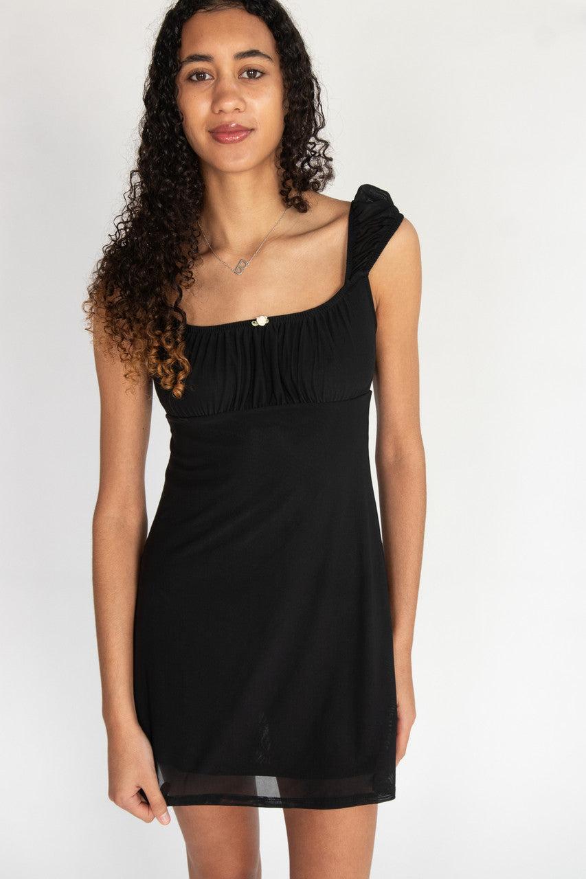 Satin Rose Mesh Babydoll Dress Product Image