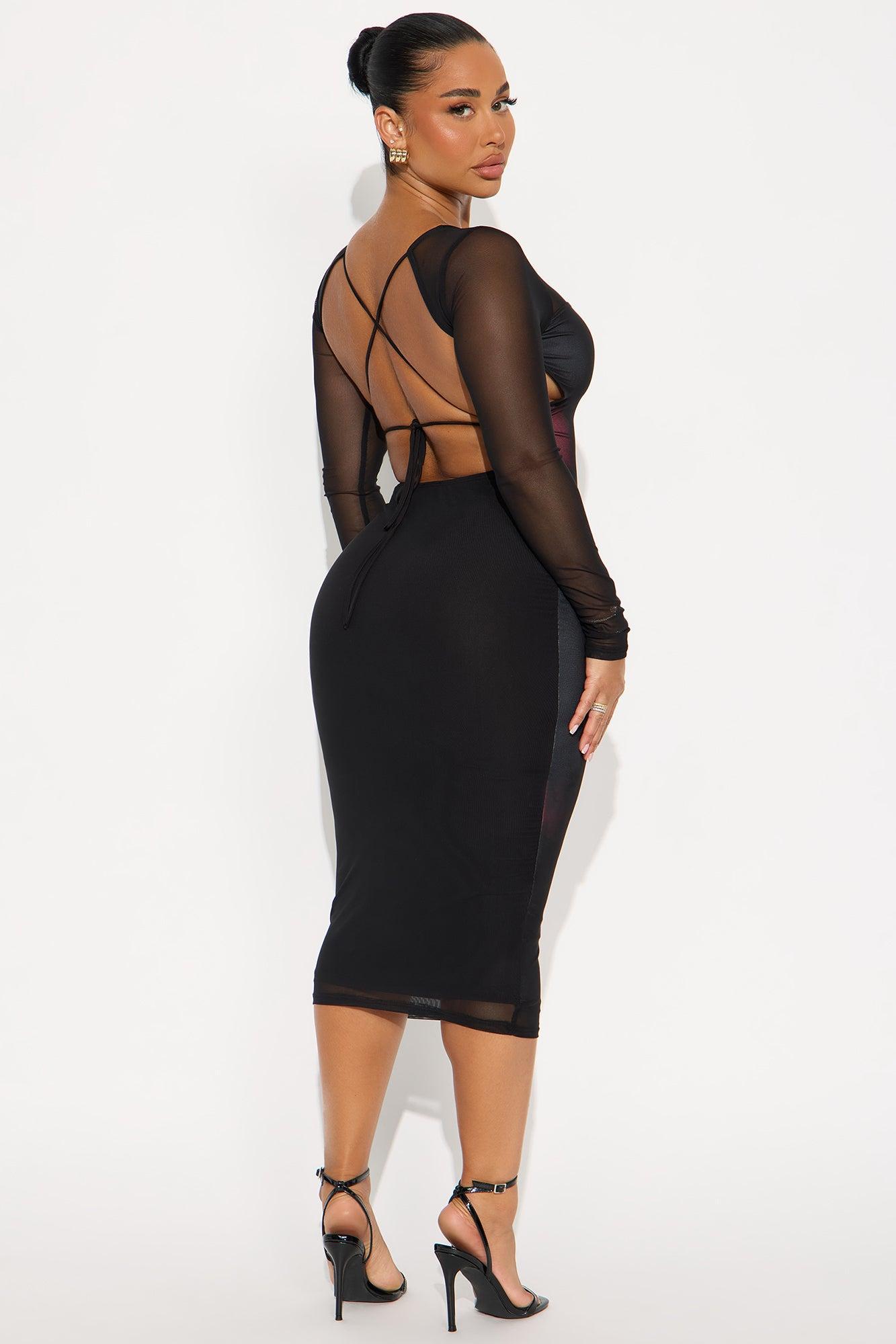 Cordelia Backless Mesh Midi Dress - Black/combo Product Image