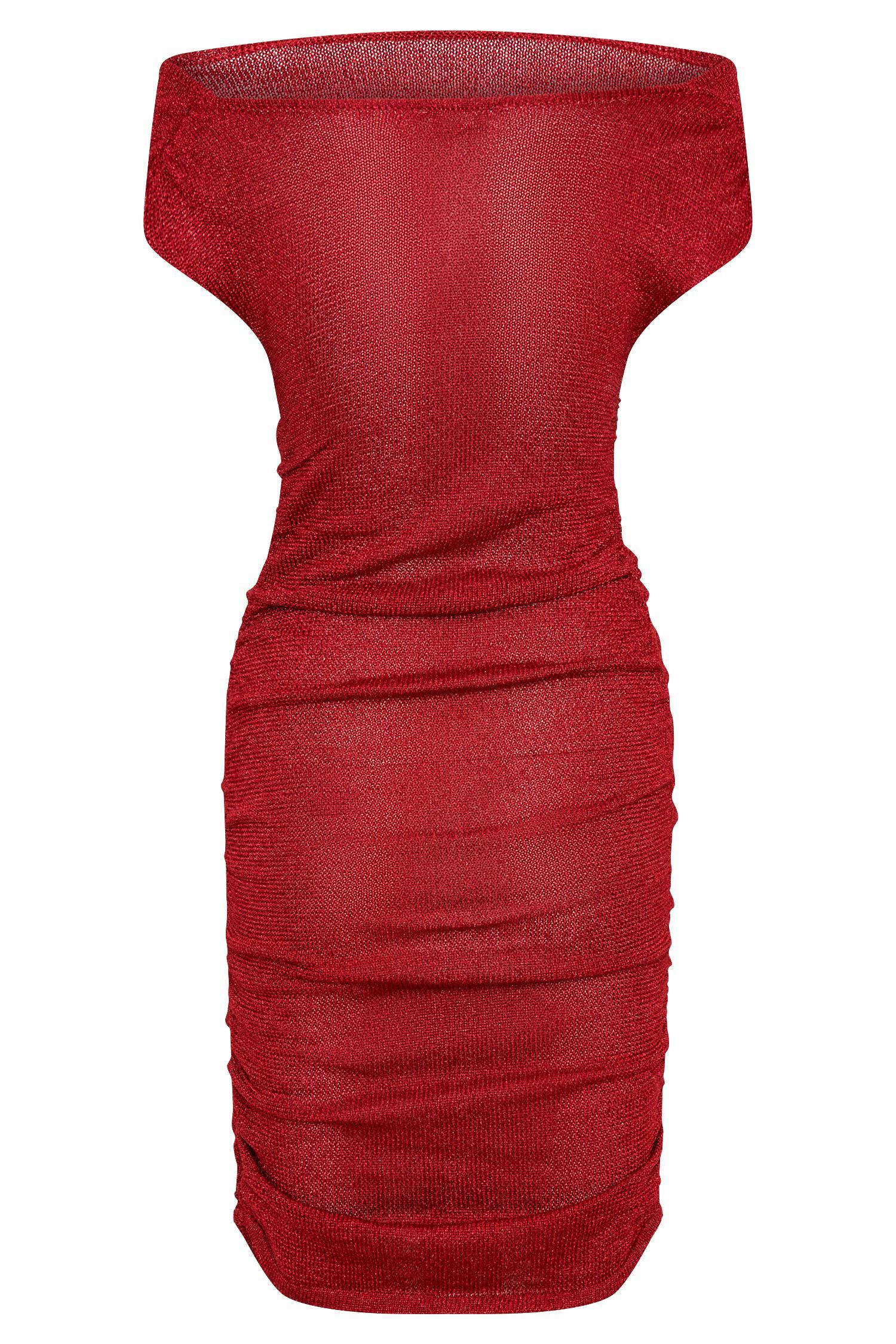 Pasha Off Shoulder Knit Mini Dress - Red Product Image