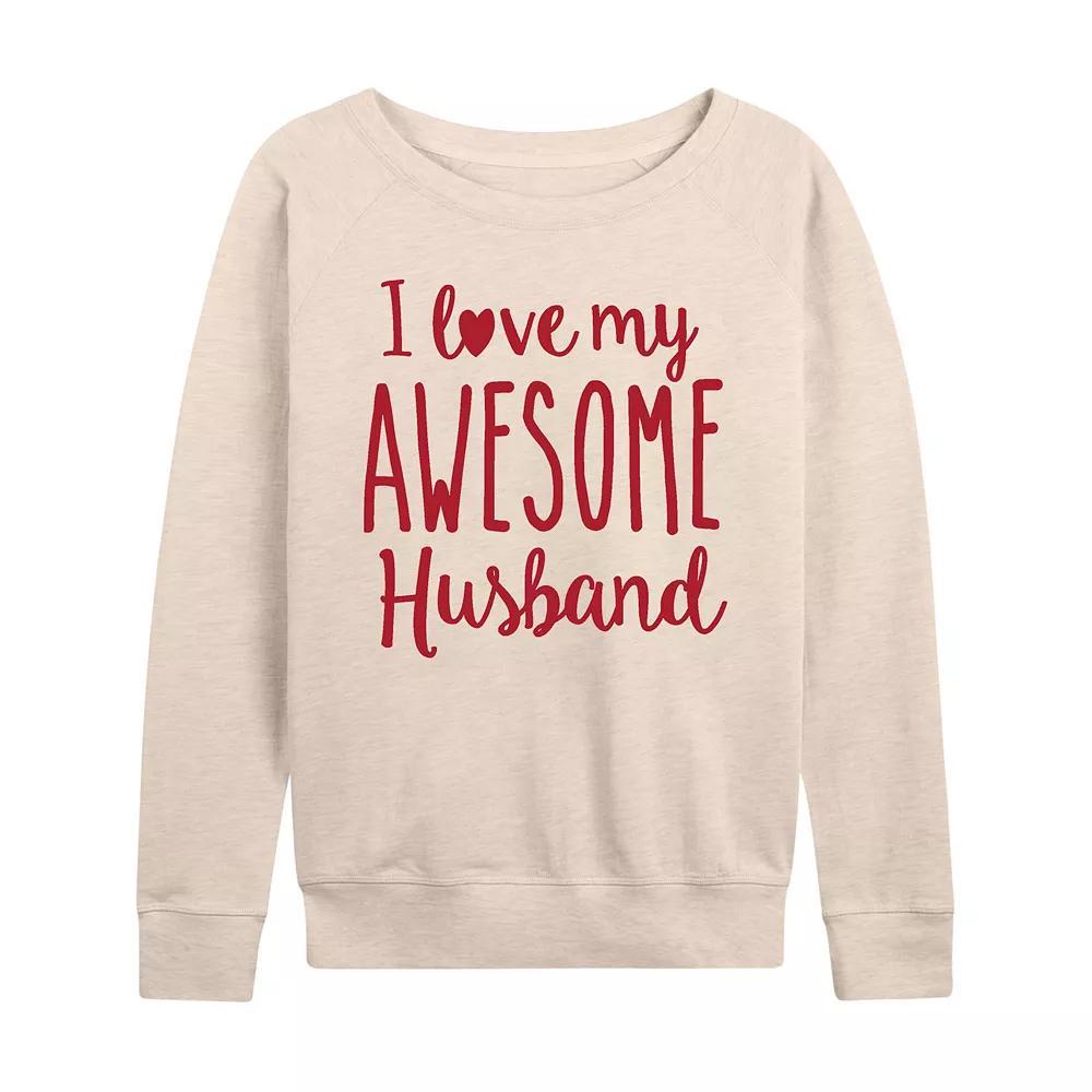 Women's Love My Awesome Husband French Terry Long Sleeve Tee, Size: Medium, Beige Product Image
