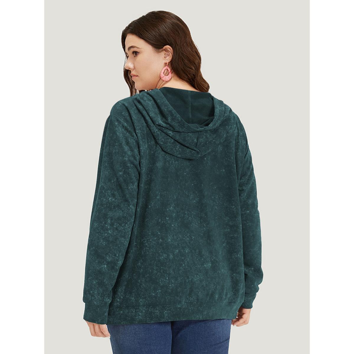 Plus Size Hooded Ties Pocket Elastic Cuffs Sweatshirt Women ArmyGreen Casual Elastic cuffs Hooded Dailywear Sweatshirts BloomChic 14-16/1X Product Image
