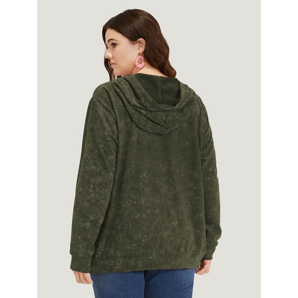 Plus Size Hooded Ties Pocket Elastic Cuffs Sweatshirt Women ArmyGreen Casual Elastic cuffs Hooded Dailywear Sweatshirts BloomChic 14-16/1X Product Image
