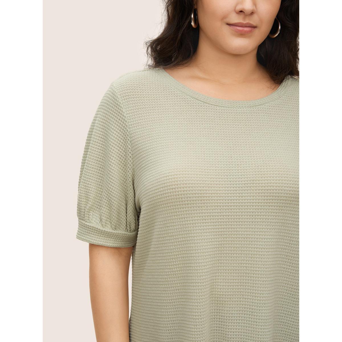 Plus Size Solid Waffle Knit Crew Neck T-shirt LightGreen Women Casual Texture Round Neck Everyday T-shirts BloomChic 18-20/2X Product Image