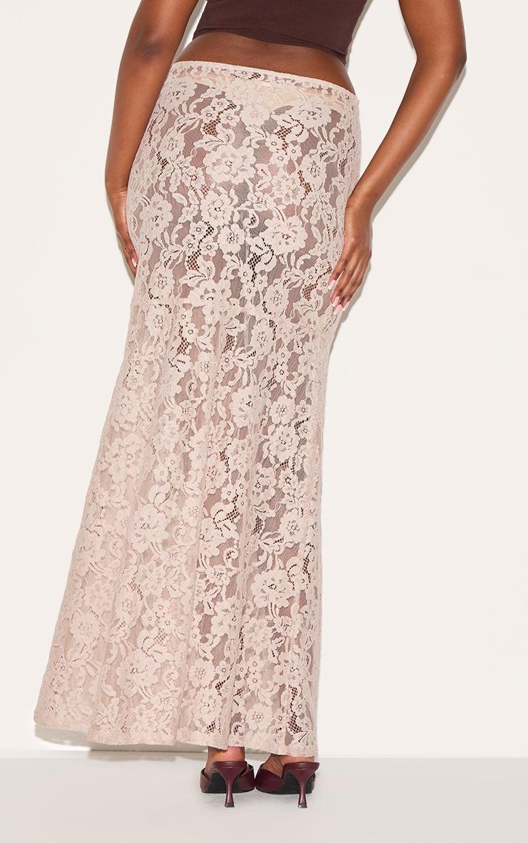 Taupe Floral Lace Sheer Maxi Skirt Product Image