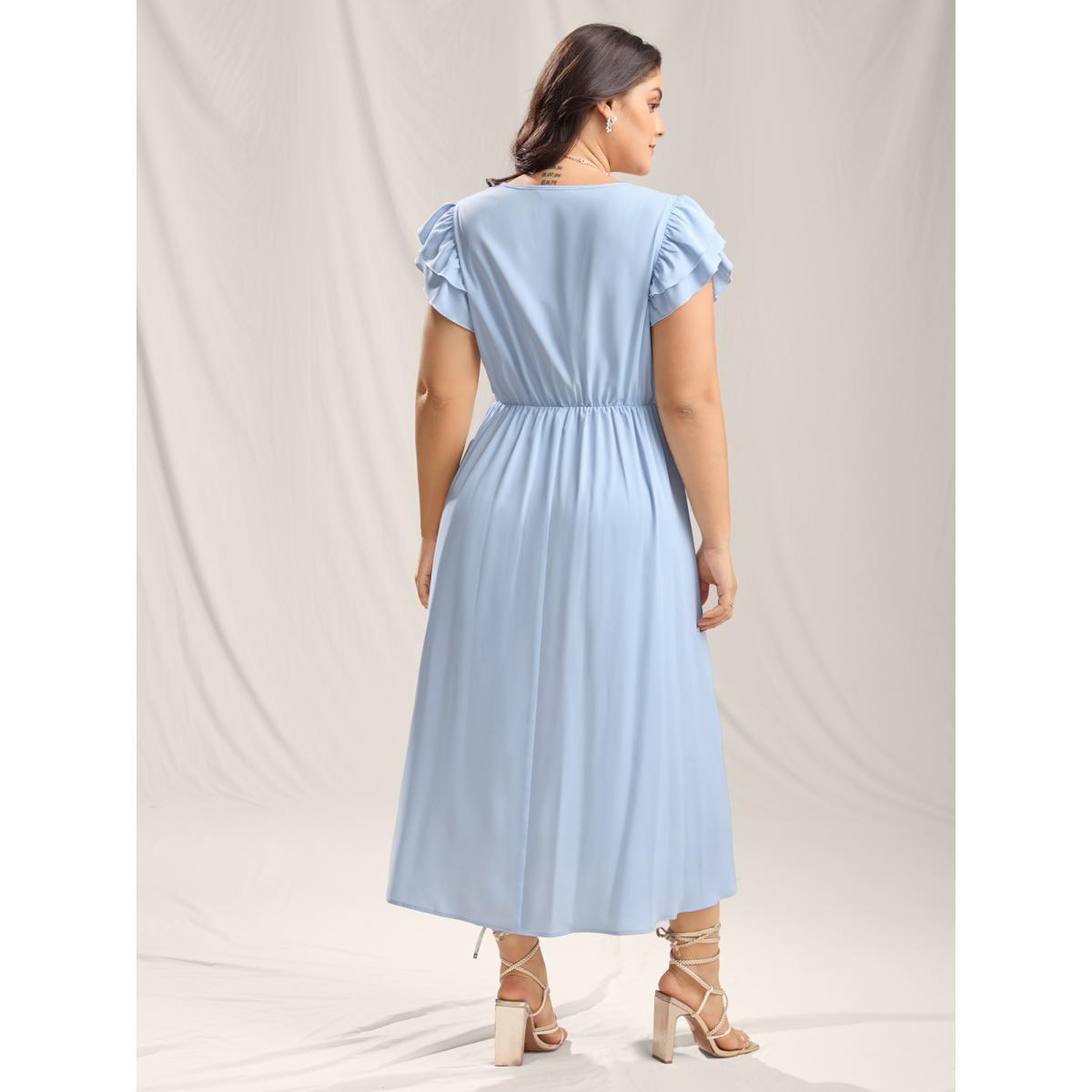 Plus Size Twist Front Woven A-Line Midi Dress LightBlue Women V-neck Sleeveless Curvy BloomChic 14-16/1X Product Image