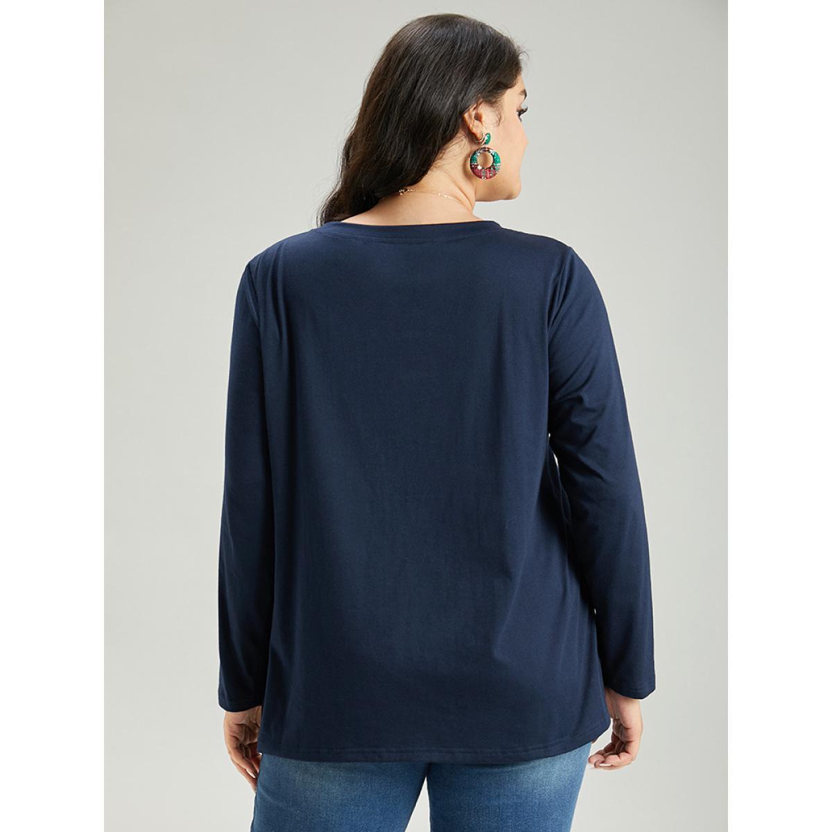 Plus Size Christmas Trees Letter Print Round Neck T-shirt Indigo Women Casual Printed Christmas Festival-Christmas T-shirts BloomChic 12/L Product Image