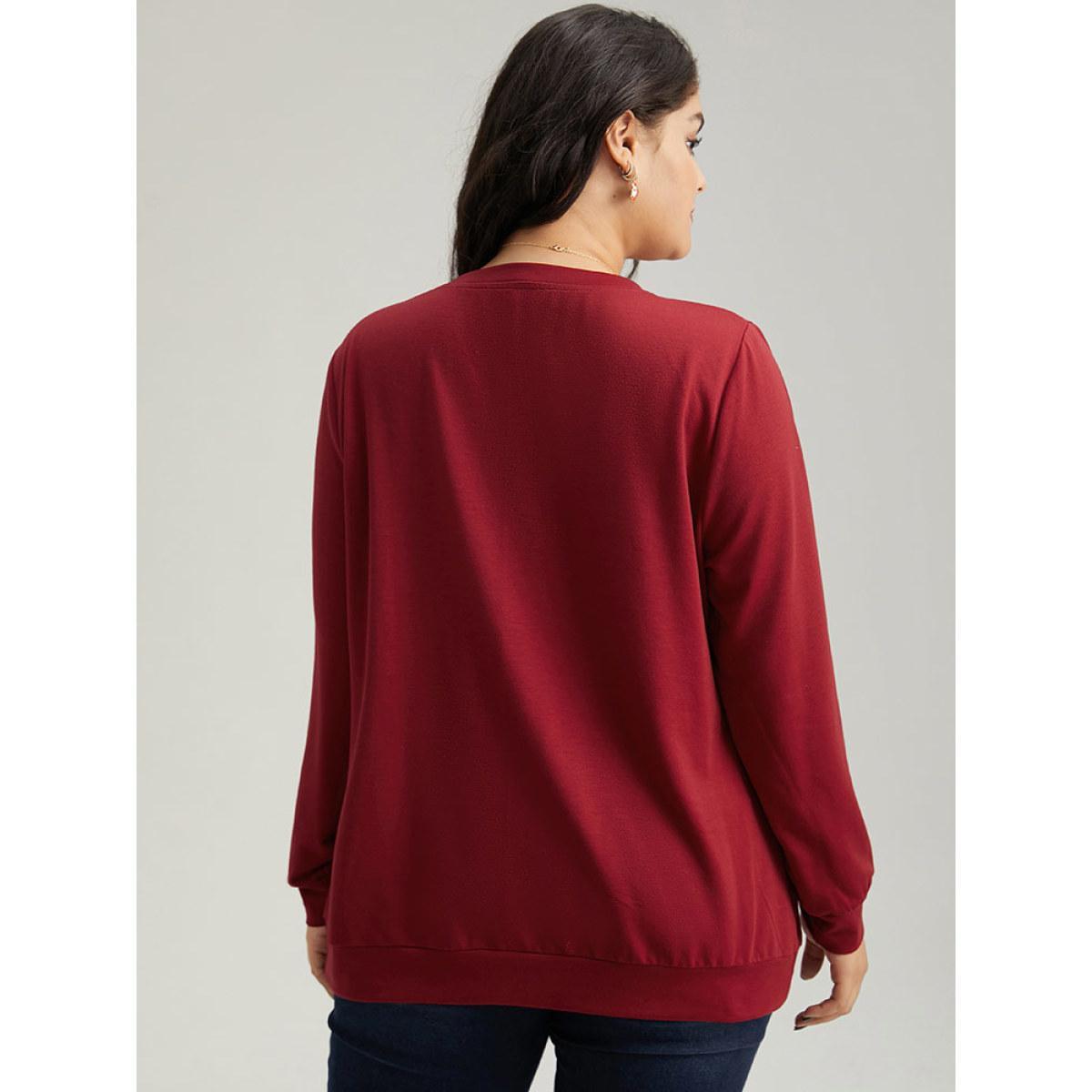 Plus Size Christmas Trees Round Neck Sweatshirt Women Raspberry Casual Printed Festival-Christmas Sweatshirts BloomChic 14-16/1X Product Image