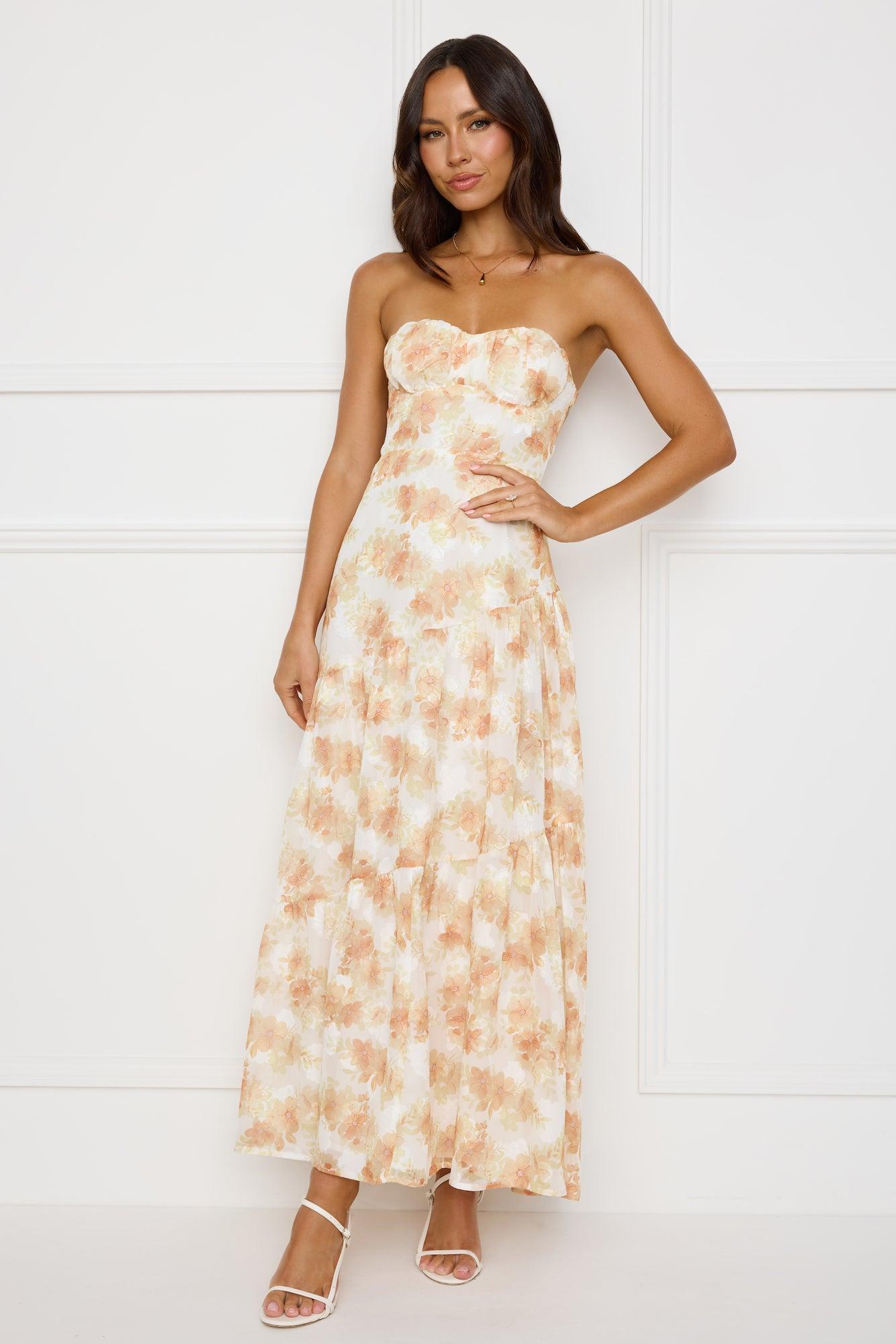 Autumn Clover Strapless Maxi Dress Orange Product Image