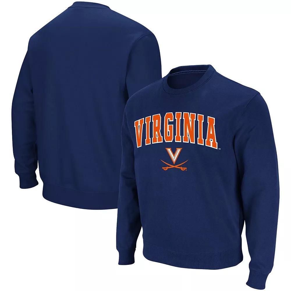 Men's Colosseum Navy Virginia Cavaliers Team Arch & Logo Tackle Twill Pullover Sweatshirt, Size: 2XL, Blue Product Image