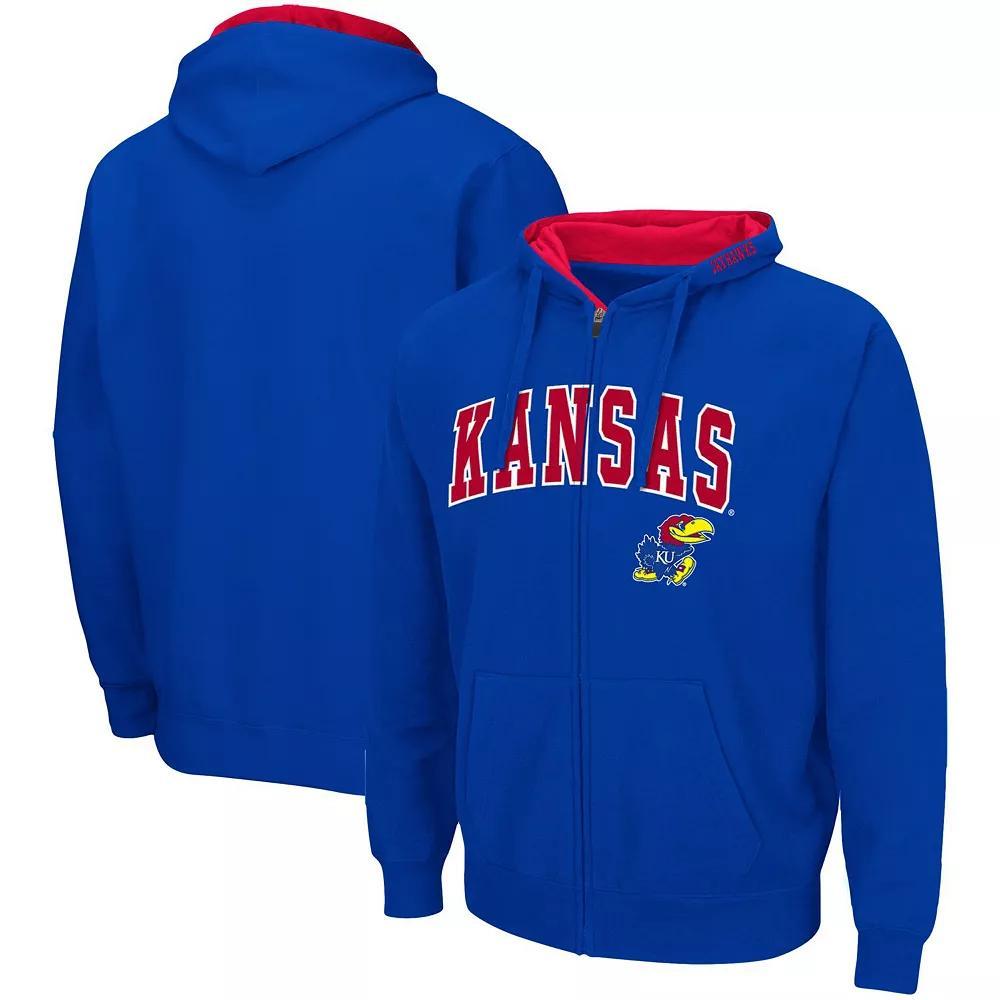 Men's Colosseum Royal Kansas Jayhawks Arch & Logo 3.0 Full-Zip Hoodie, Size: Small, Blue Product Image
