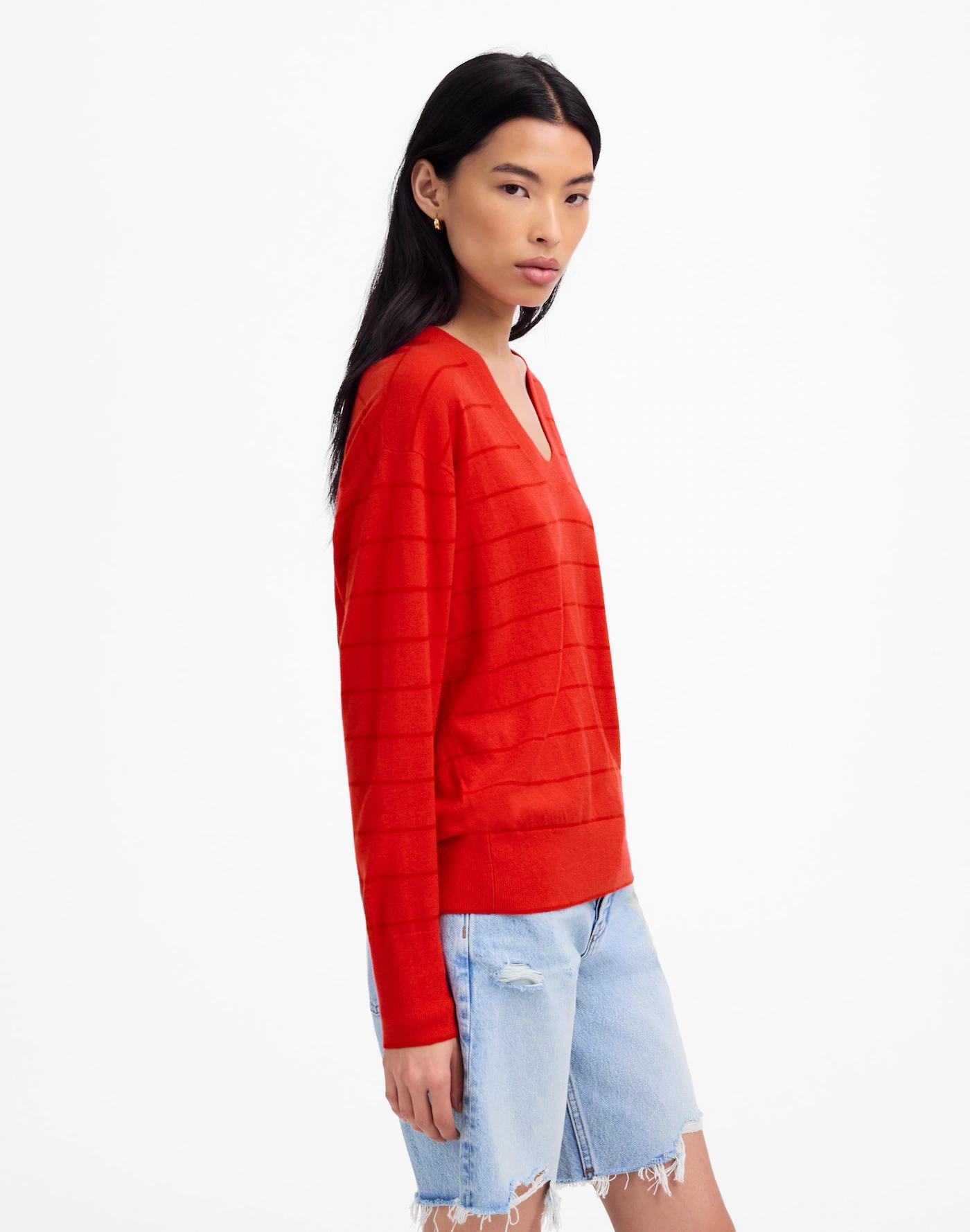 Cashmere U-Neck Pullover in Stripe Product Image