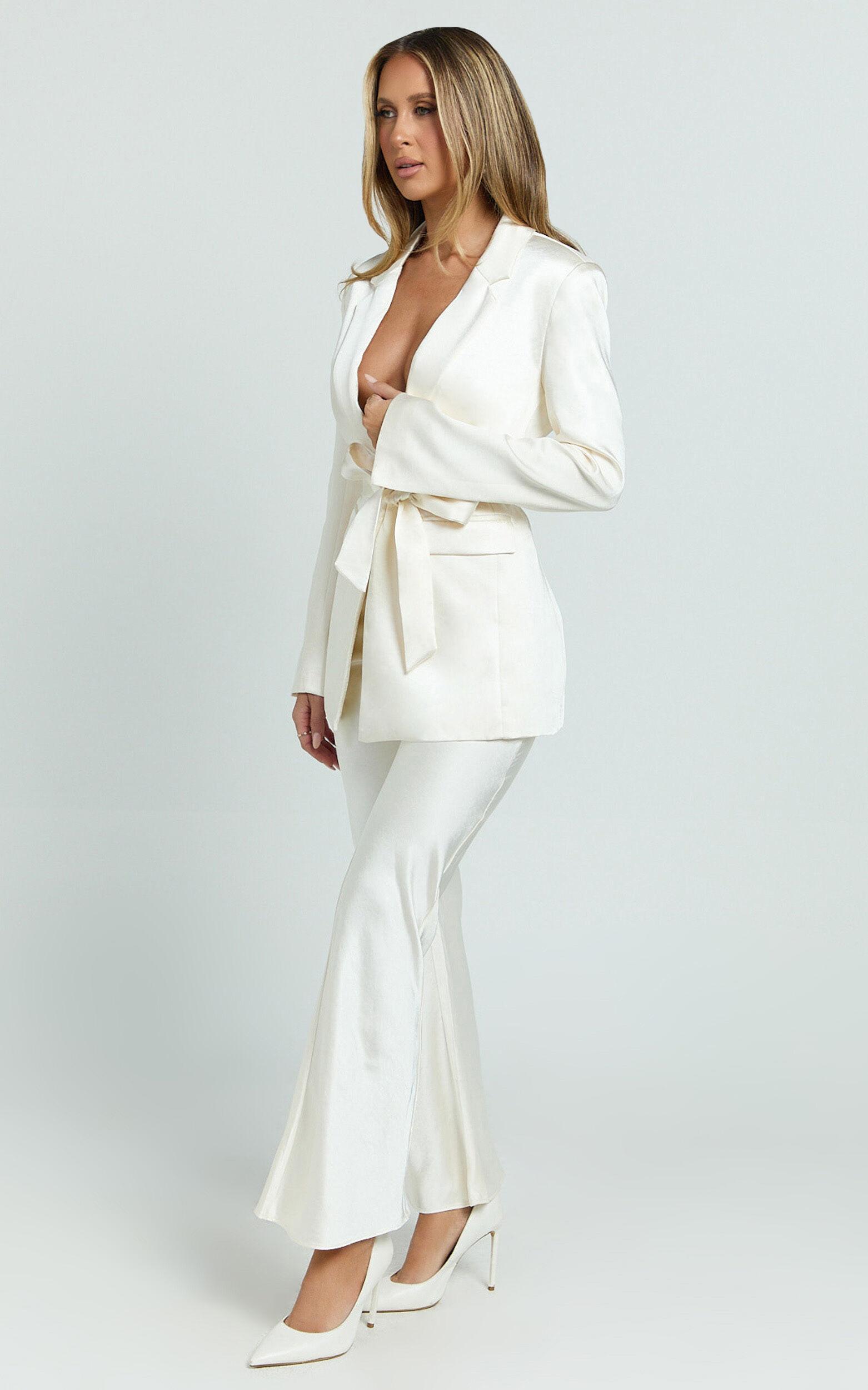 Jagger Blazer - Flared Sleeve Belted Blazer in Pearl Product Image
