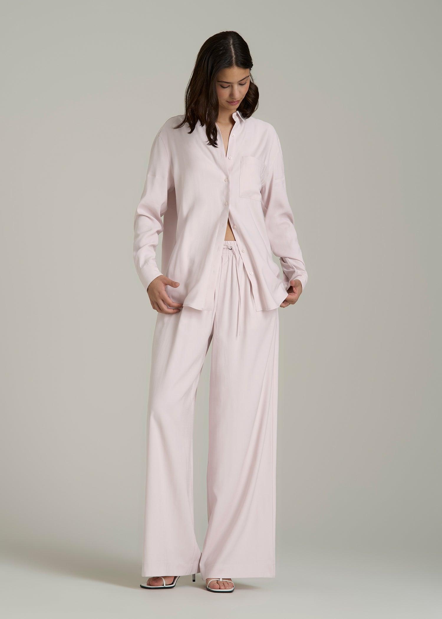 Relaxed Button-Up Single-Pocket Blouse for Tall Women in Grey Lilac Product Image