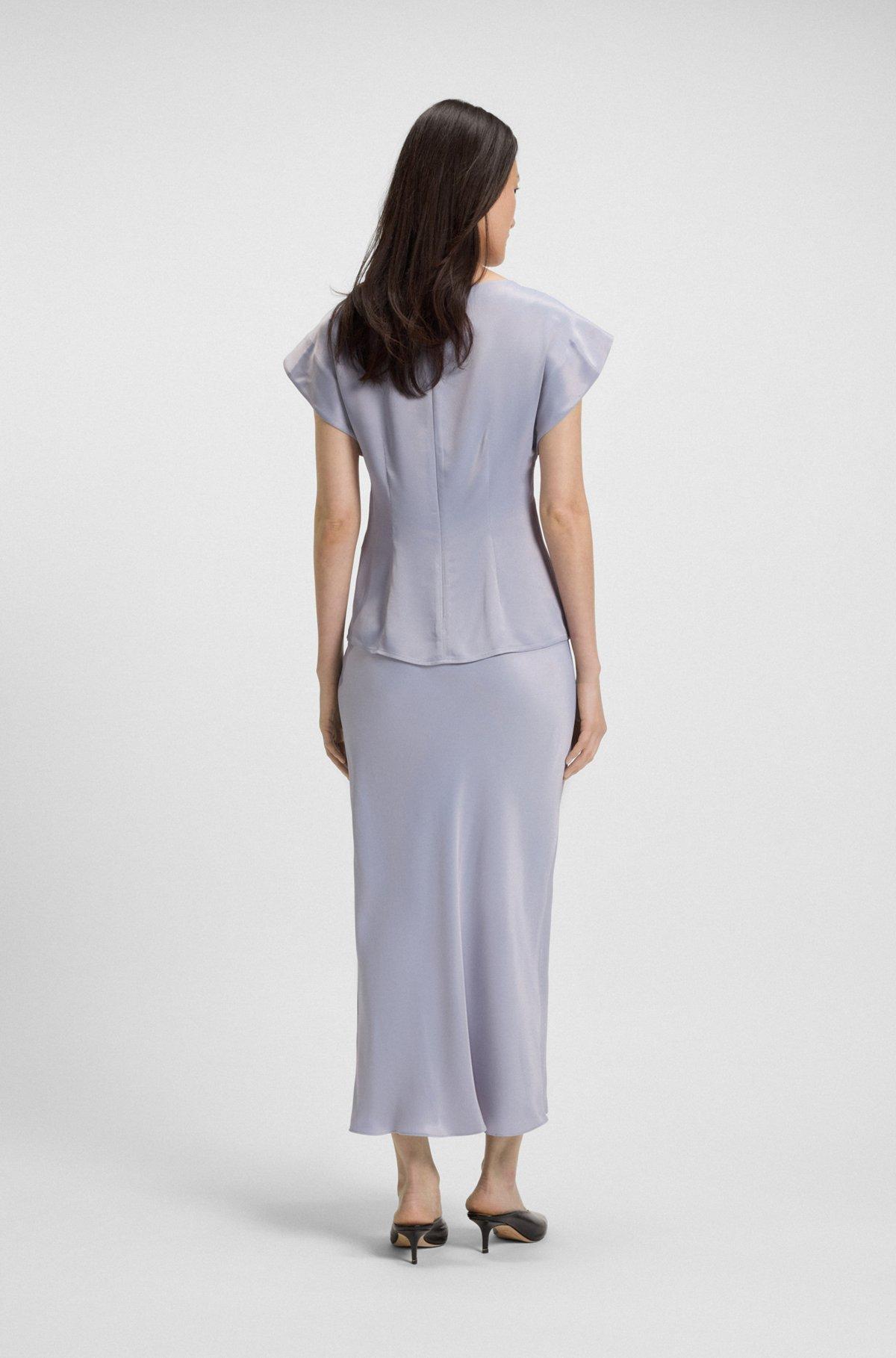 BOSS - Slim-fit satin blouse with draped neckline - Light Grey Product Image