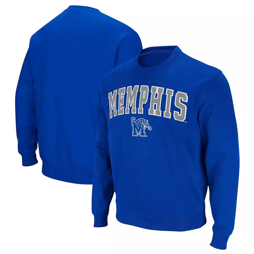 Men's Colosseum Royal Memphis Tigers Arch & Logo Tackle Twill Pullover Sweatshirt, Size: Medium, Blue Product Image
