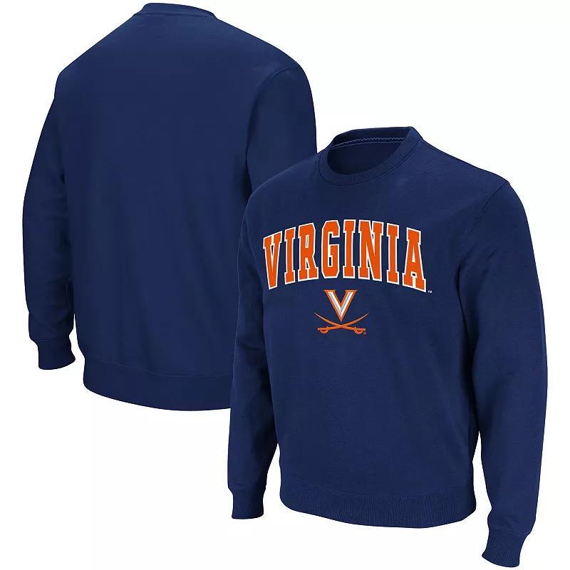 Men's Colosseum Navy Virginia Cavaliers Team Arch & Logo Tackle Twill Pullover Sweatshirt, Size: 2XL, Blue Product Image