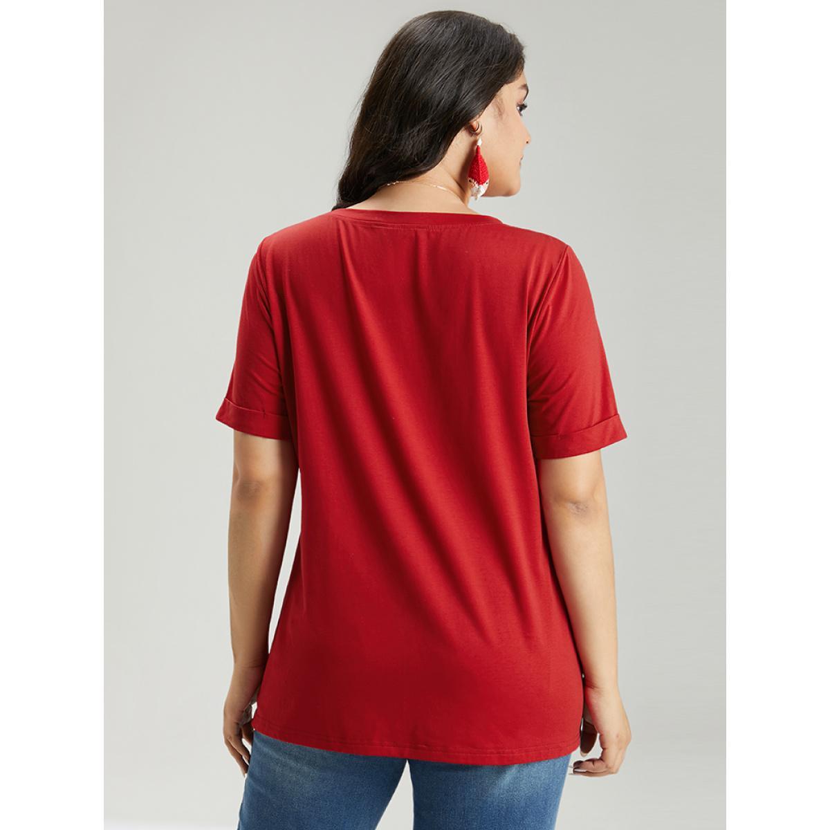Plus Size Christmas Print Round Neck T-shirt Red Women Casual Printed Christmas Festival-Christmas T-shirts BloomChic 22-24/3X Product Image