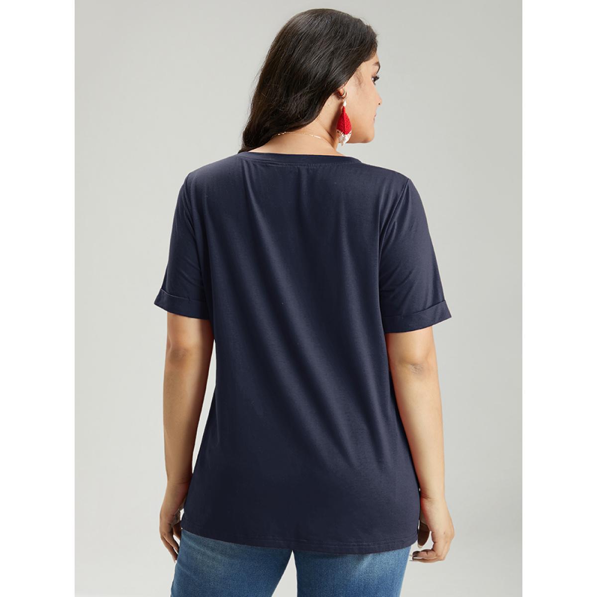 Plus Size Christmas Print Round Neck T-shirt Indigo Women Casual Printed Christmas Festival-Christmas T-shirts BloomChic 18-20/2X Product Image