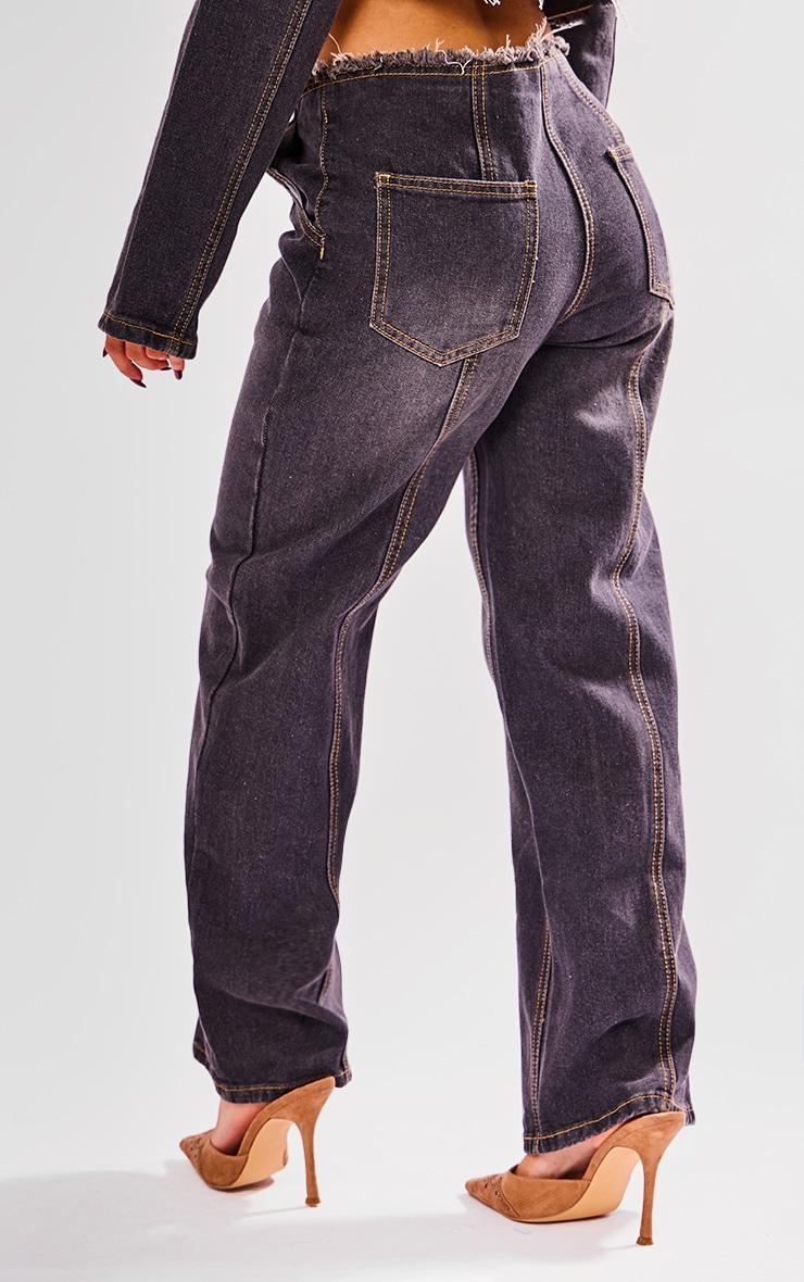 Petite Dirty Grey Raw Hem Straight Leg Jeans Product Image