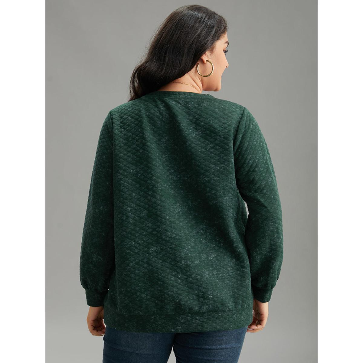 Plus Size Plain Textured Round Neck Sweatshirt Women Green Casual Texture Round Neck Dailywear Sweatshirts BloomChic 12/L Product Image