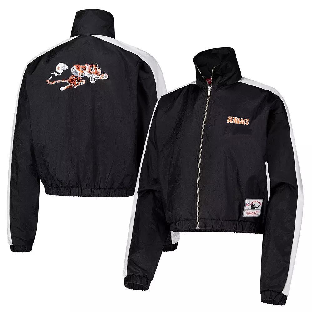 Women's Mitchell & Ness Black Cincinnati Bengals Nylon Cropped Full-Zip Jacket, Size: Medium Product Image