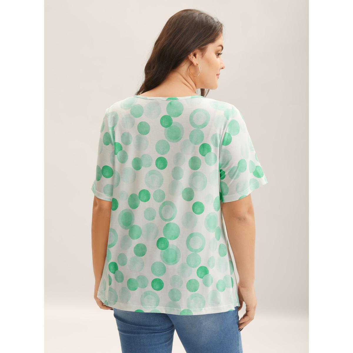 Plus Size Supersoft Stretchy Polka Dots T-Shirt Multicolor Women Overlapping Round Neck Everyday-Elegant T-shirts BloomChic 22-24/3X Product Image
