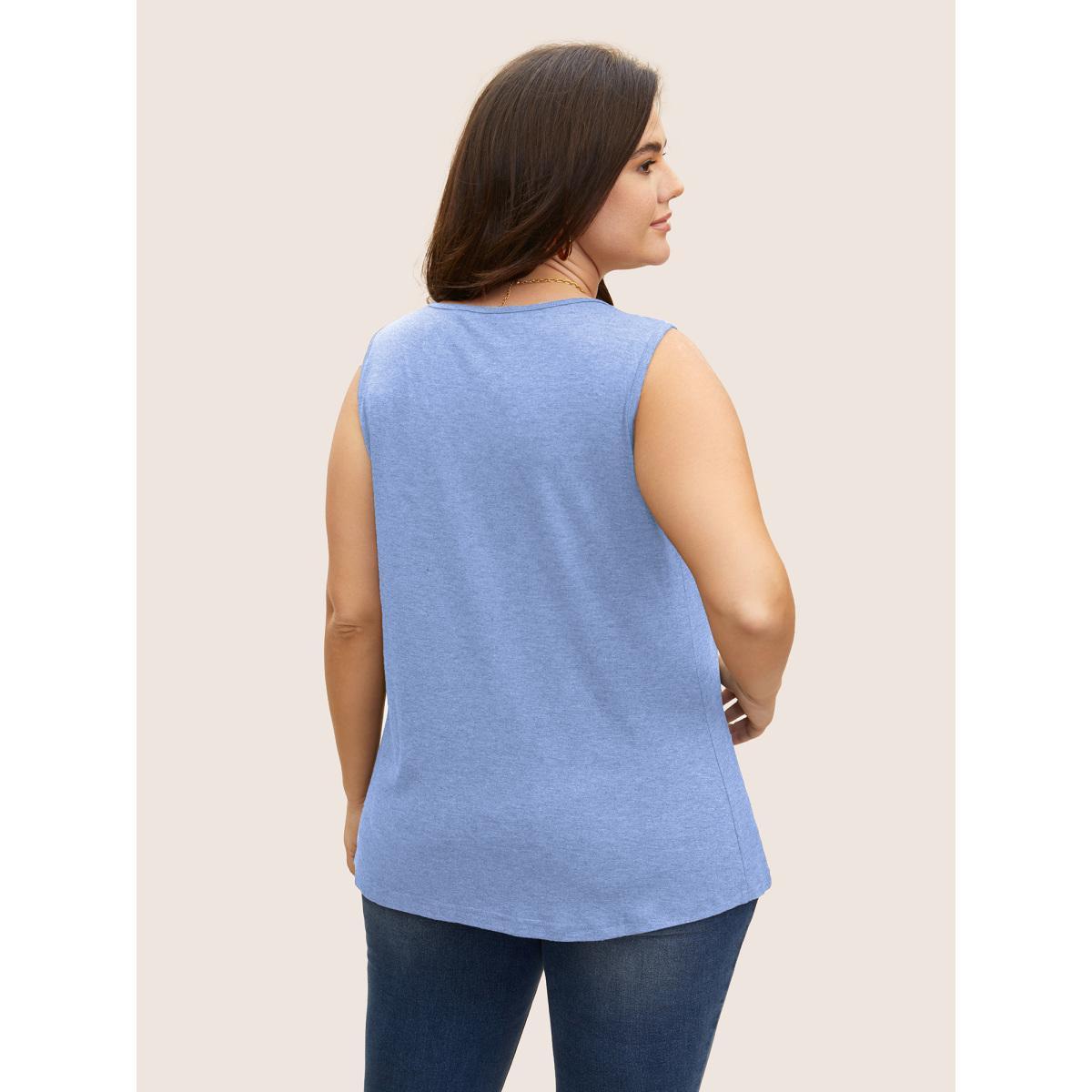 Plus Size Heather Plicated Detail Square Neck Tank Top Women LightBlue Casual Non U-neck Everyday Tank Tops Camis BloomChic 14-16/1X Product Image