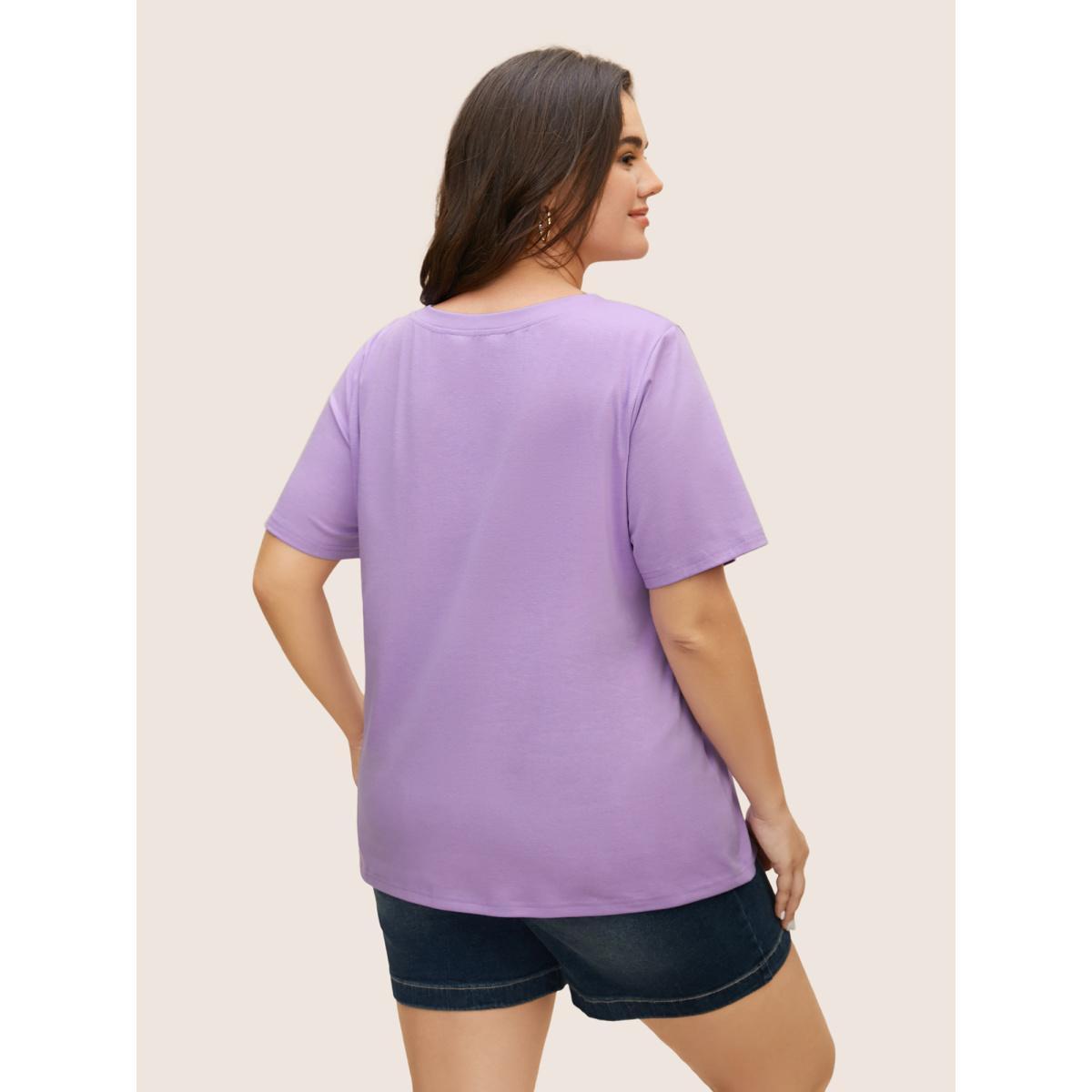 Plus Size Tropical Coconut Tree Print Round Neck T-shirt Lilac Women Resort Contrast Art&design Round Neck Vacation T-shirts BloomChic 18-20/2X Product Image