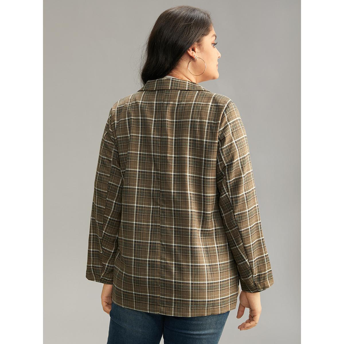 Plus Size Plaid Flap Pocket Button Through Blazer Bronze Women Work Plaid Contrast Sleeve Long Sleeve Lapel Collar 22-24/3X Pocket Office Blazers BloomChic Product Image