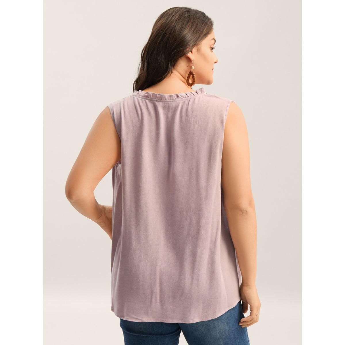 Plus Size Toothpick Pleat Button Detail Sleeveless Top Women Lilac Tucked seam Notched collar Vacation Tank Tops Camis BloomChic 18-20/2X Product Image