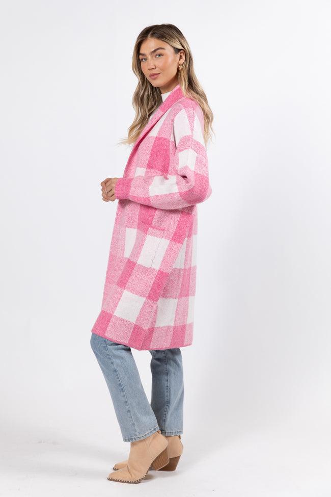 News To Me Pink Plaid Sweater Coat Product Image