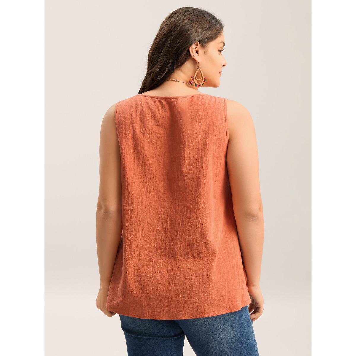 Plus Size Ribbon Tie Embroidered Cotton Tank Top Women Brightorange Tie knot V-neck Vacation Tank Tops Camis BloomChic 10/M Product Image