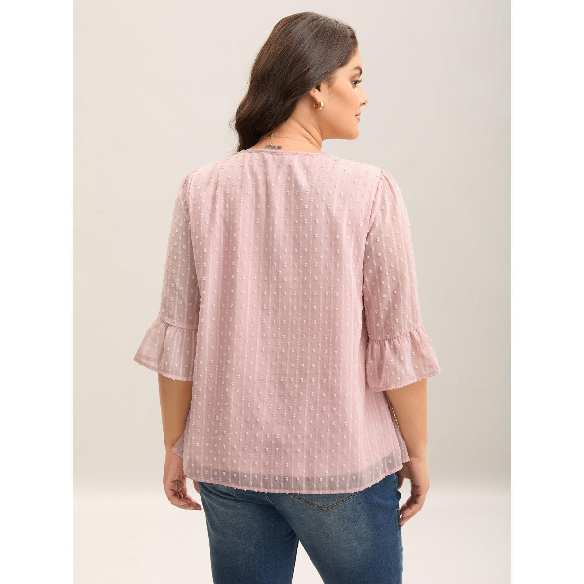 Plus Size Dirtypink Textured Woven V-Neck Blouse Women Elegant Elbow-length sleeve V-neck Everyday Blouses BloomChic 18-20/2X Product Image