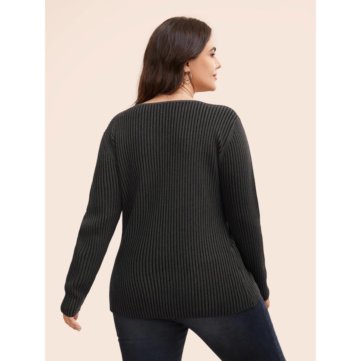 Plus Size Supersoft Essentials Texture V Neck Pullover DimGray Women Casual Skinny Long Sleeve V-neck Everyday Pullovers BloomChic 12/L Product Image