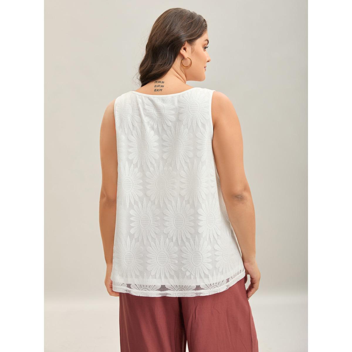 Plus Size Lace Lined Flowy Tank Top Women Originalwhite Resort Non Round Neck Vacation Tank Tops Camis BloomChic 30/6X Product Image