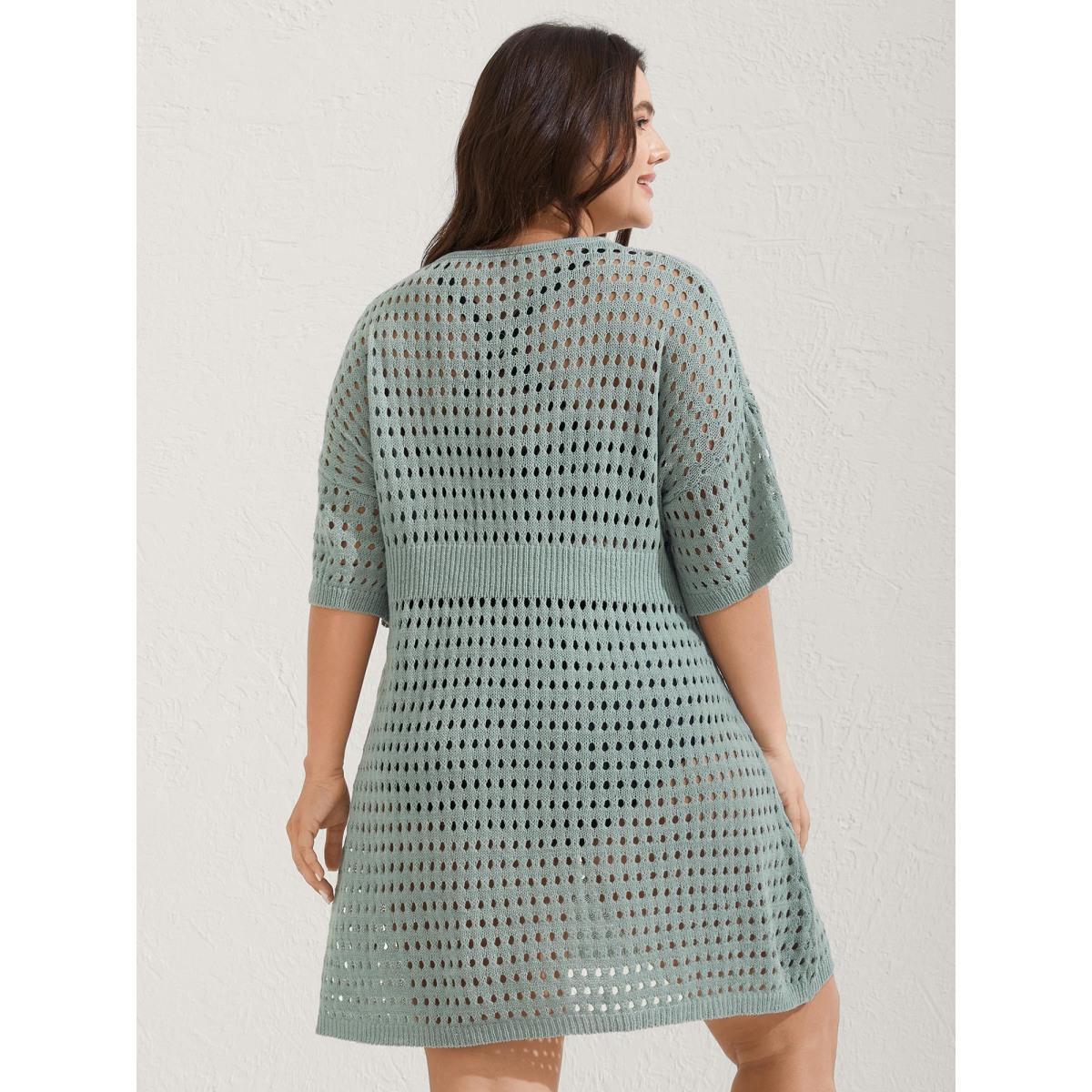 Plus Size Cut-Out Waist-Cinched Button Swim Cover-Up Women's Swimwear Mint Beach Loose Cut-Out Curve Swim Cover Ups BloomChic 22-24/3X Product Image