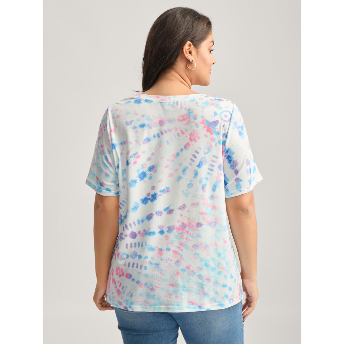 Plus Size Tie-Dye Ombre Round Neck T-Shirt Multicolor Women Contrast Round Neck Everyday-Casual T-shirts BloomChic 22-24/3X Product Image