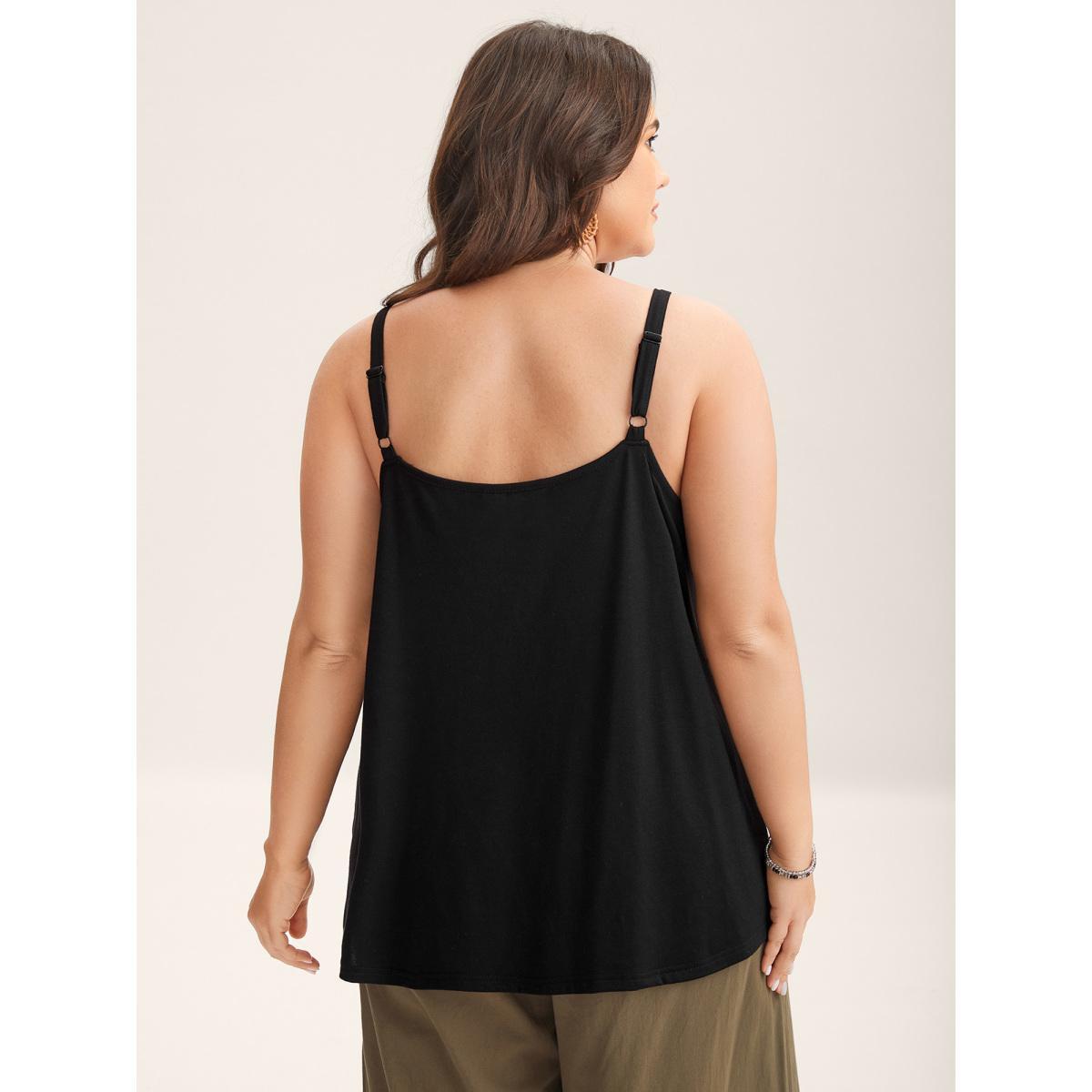 Plus Size Boho Embroidery Plain Tank Top Women Black Embroidered Non Vacation Tank Tops Camis BloomChic 14-16/1X Product Image