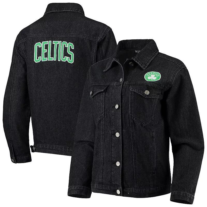 Women's The Wild Collective Black Boston Celtics Patch Denim Button-Up Jacket, Size: Medium Product Image