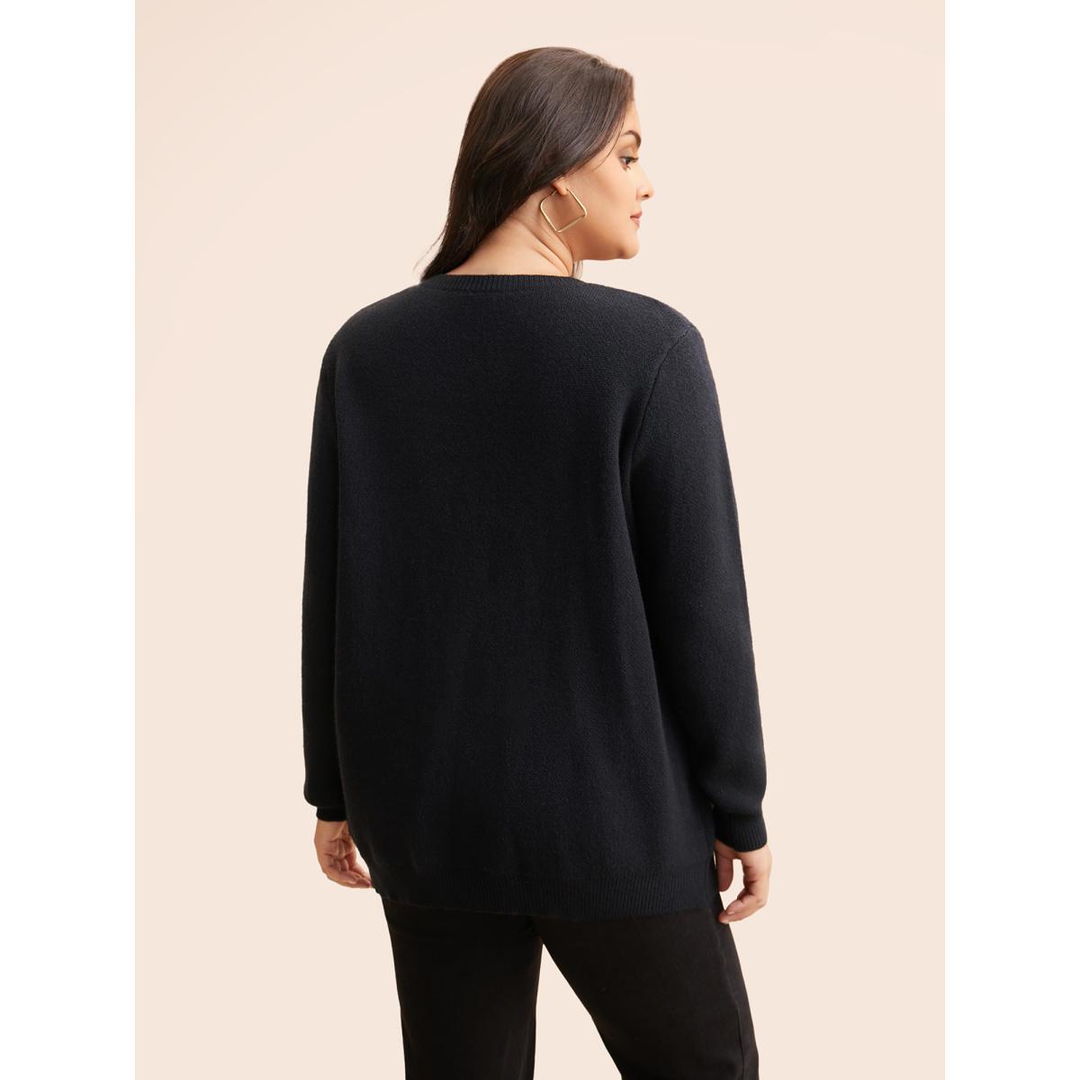 Plus Size Round Neck Floral Contrast Texture Pullover Indigo Women Casual Long Sleeve Round Neck Everyday Pullovers BloomChic 22-24/3X Product Image