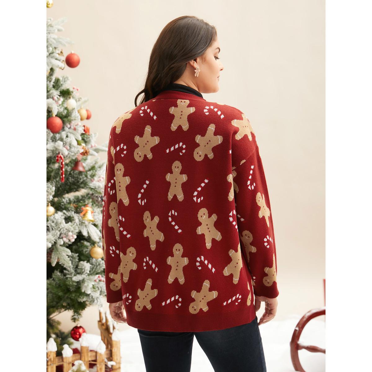 Plus Size Gingerbread & Candycane Shimmering Threads Cardigan Scarlet Women Casual Loose Long Sleeve Everyday Cardigans BloomChic 12/L Product Image